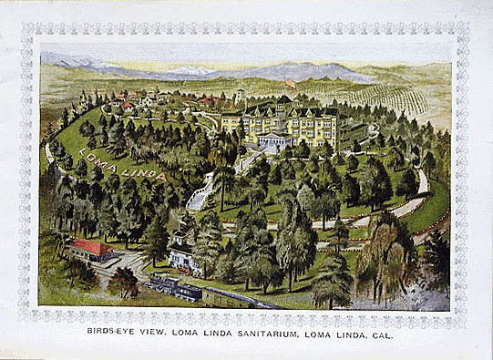 Post card with painting of Loma Linda Sanitarium