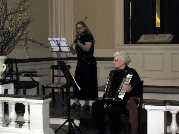 Cindi Sifers and Joan Gilyeat Moyer perform at the Meridian Street Methodist Church Chapel.
