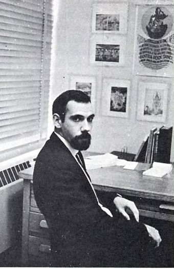 Hayagriva dasa (Howard Wheeler) at his office at Ohio State University (1968).